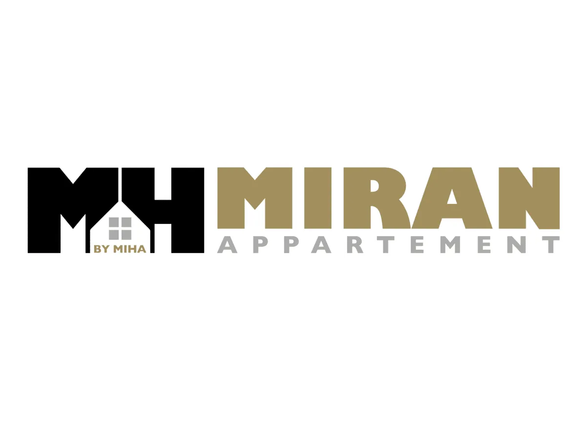 Logo von MY MIRAN Appartement, modern gestaltet mit Schriftzug in Schwarz und Gold.